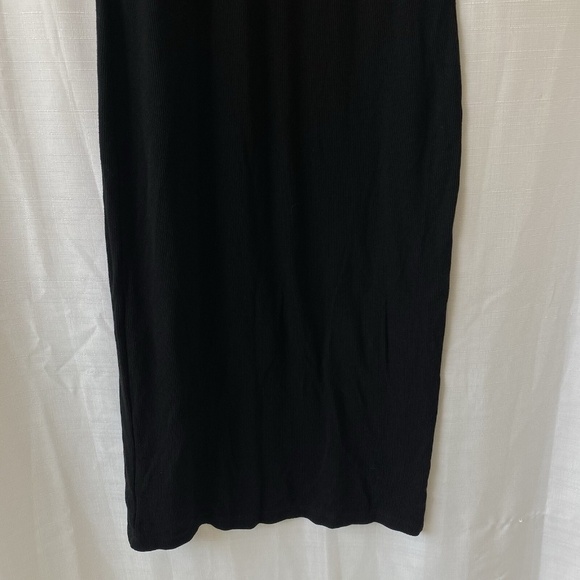 Marine Layer Lexi Ribbed Midi Dress Sz M Black Short Sleeve Mock Neck Lined - Picture 3 of 13